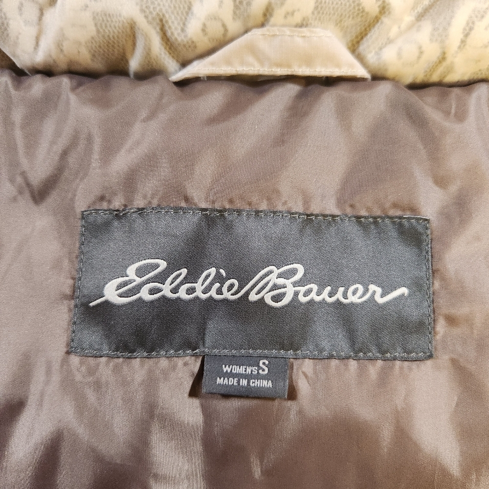 Eddie Bauer Goose Down Puffer Jacket Women's S Beige Lace Motif Full Zip Pockets - Picture 6 of 10
